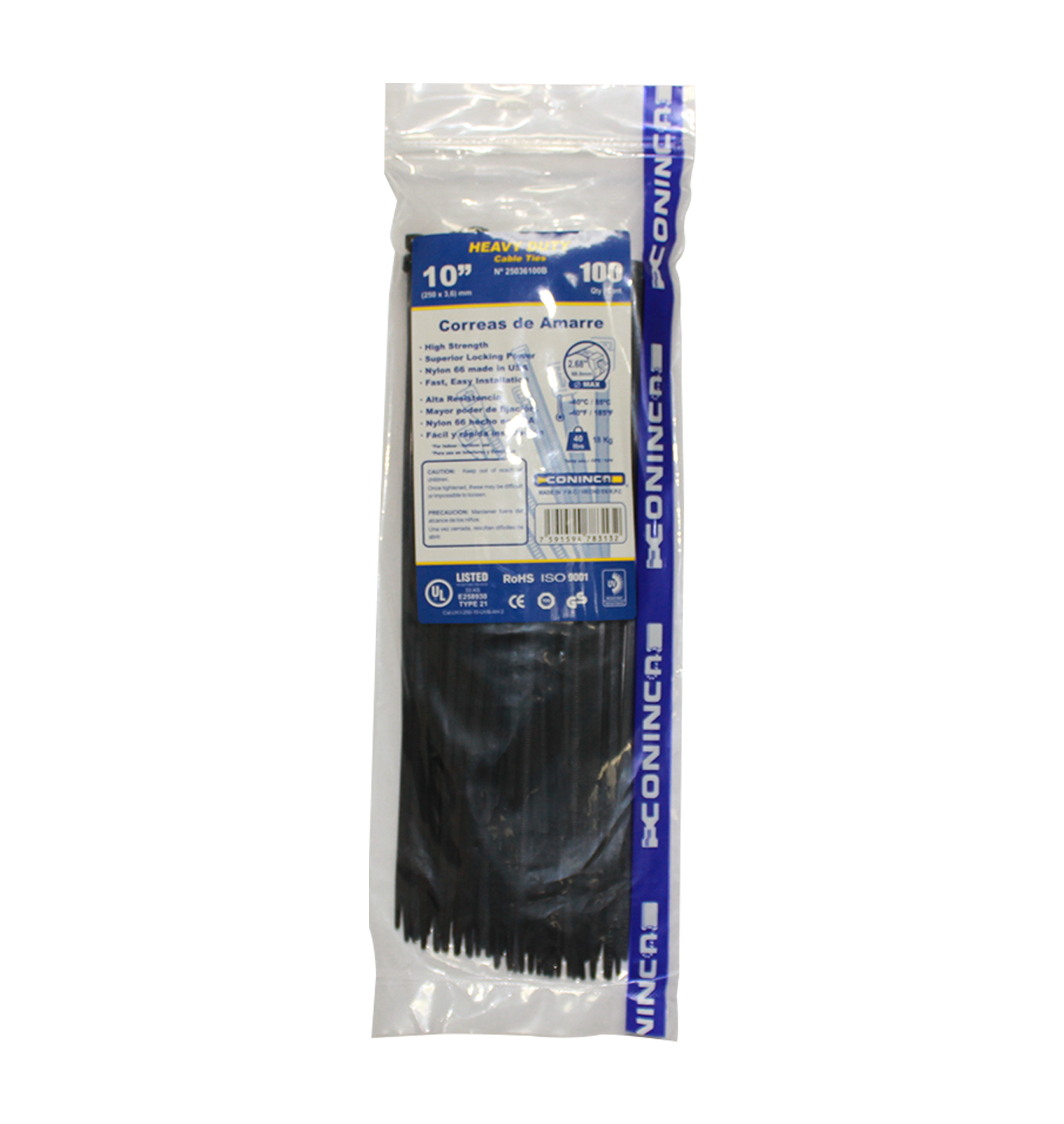 CINCHO PLASTICO PROFESIONAL DE AMARRE 250X3.6mm 10" NEGRO