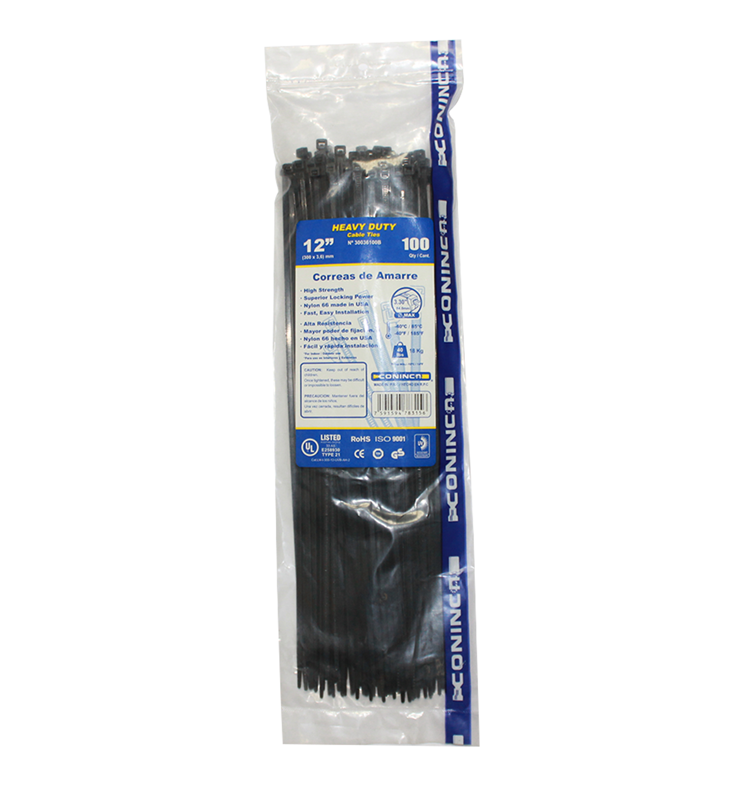 CINCHO PLASTICO PROFESIONAL DE AMARRE 300X3.6mm 12" NEGRO